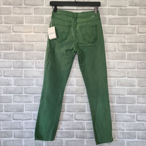 MOTHER Rascal Ankle Snippet Army Green Jeans Raw Hem Casual NEW 25 Layer Fall - Picture 2 of 10